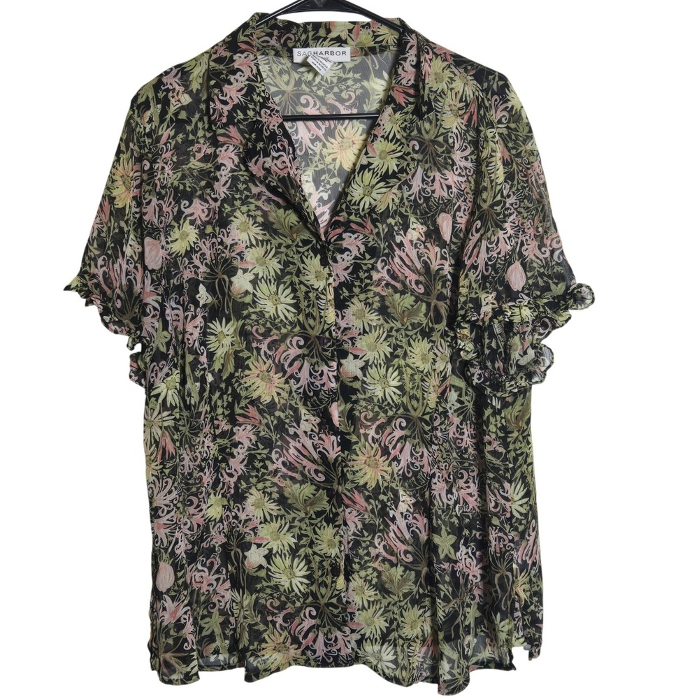 Sag Harbor Floral Sheer Button Top Plus 1X Cottage Fairy Boho Whimsigoth Summer